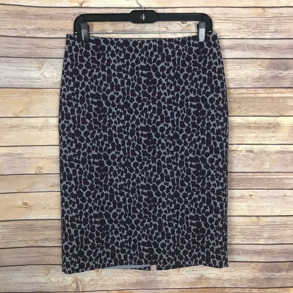 Talbots Skirt Womens 6 Purple Leopard Print Pencil Stretch Knee Length Career